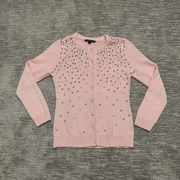Boston Proper Sweater Womens Medium Pink Cardigan Embellished Beaded Rhinestone - Picture 1 of 9